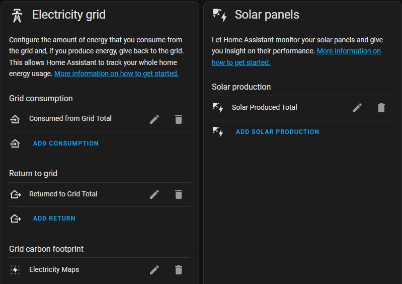 Energy Config page